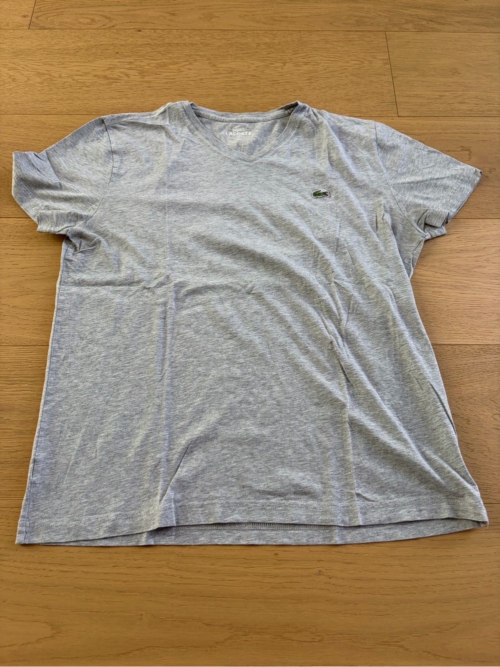 Lacoste Heather Gray V-Neck Tee with Green Crocodile